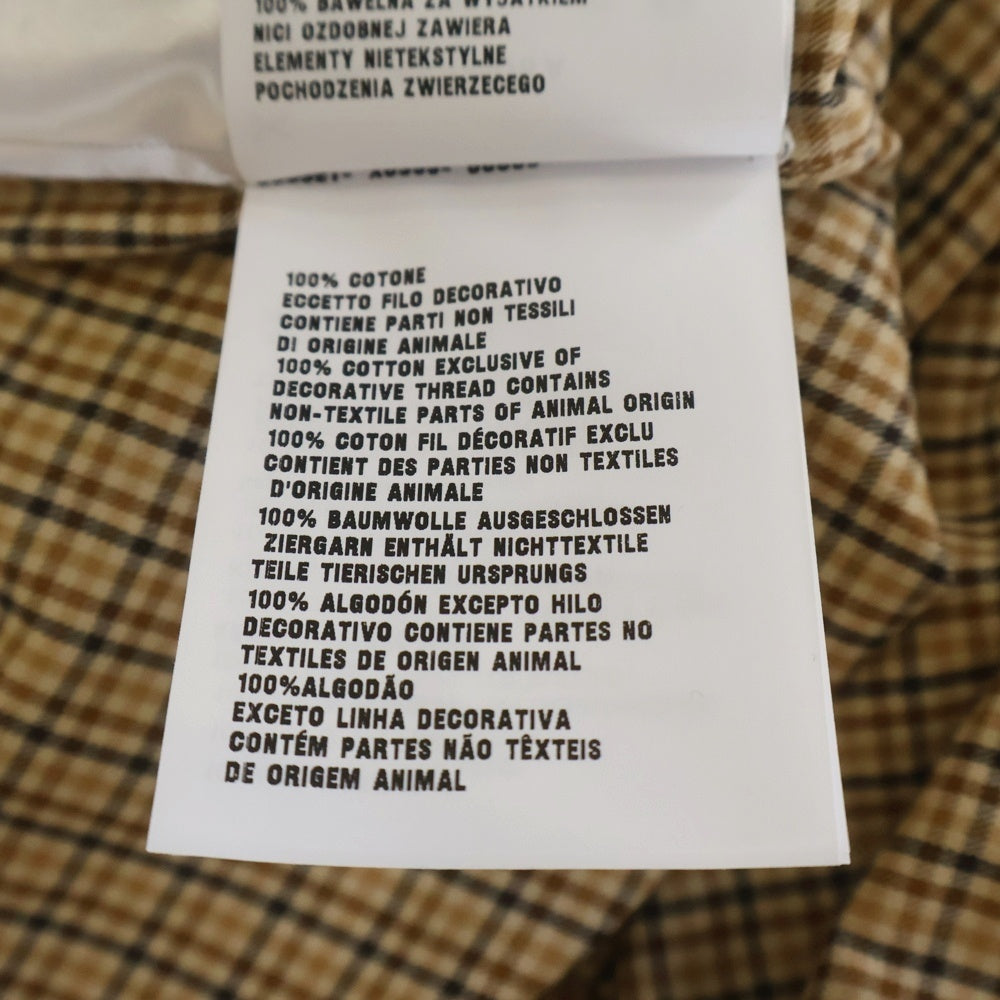 miumiu(ミュウミュウ) 24SS Checked Shirt MK1842 フロントロゴ刺繍 チェック柄 ボタンダウン長袖シャツ ベージュ レディース