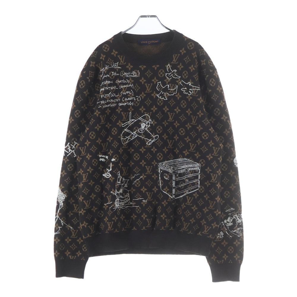 LOUIS VUITTON(ルイヴィトン) 23AW モノグラムエンブロイダード クルーネック長袖ウールニットセーター ブラウン RM232 ZLL HPN95W
