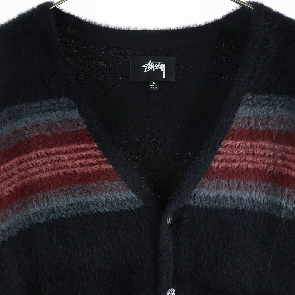 STUSSY(ステューシー) Stripe Shaggy Cardigan 117137 ストライプ シャギー モヘア長袖ニットカーディガン ブラック
