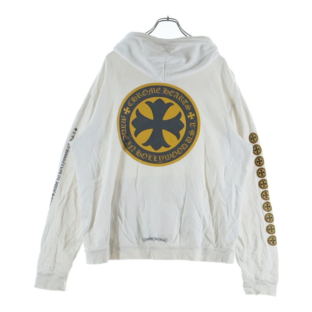 CHROME HEARTS(クロムハーツ) Made in Hollywood CH Plus Yellow Cross Hoodie メイドインハリウッド CHプラス イエロークロス プルオーバーパーカー フーディー ホワイト/イエロー