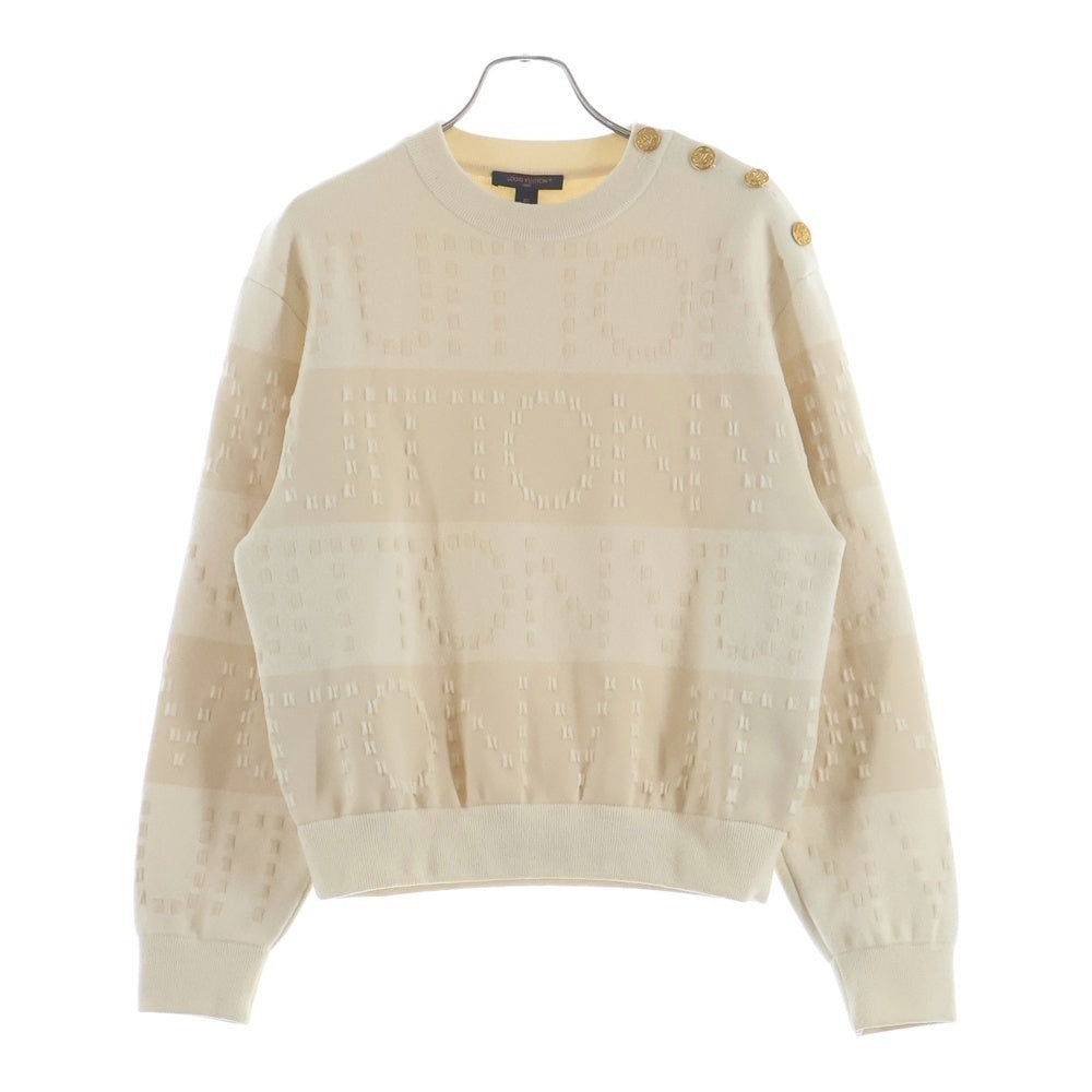 LOUIS VUITTON(ルイヴィトン) 23SS チャンキーニット ストライプ ウール クルーネック長袖セーター ショルダーボタン 金ボタン アイボリー/ゴールド RW231W U39 レディース