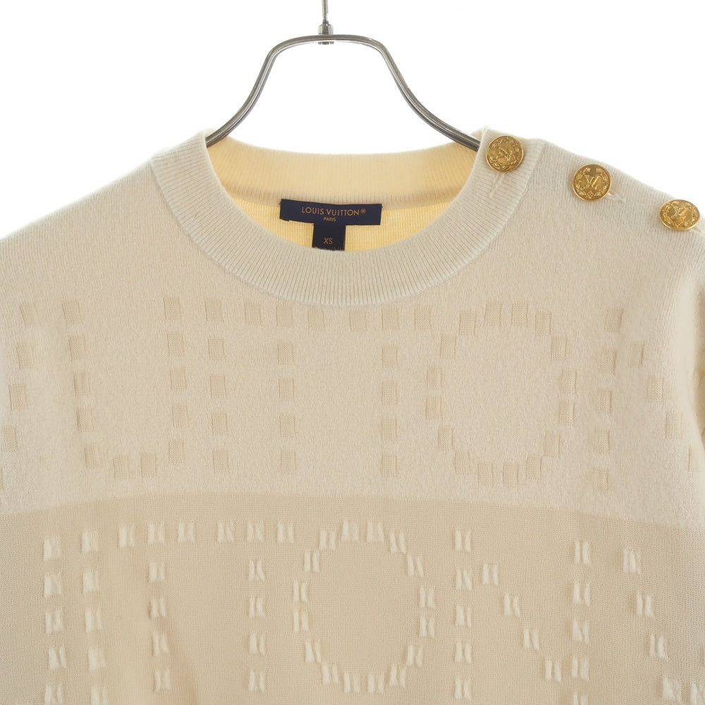 LOUIS VUITTON(ルイヴィトン) 23SS チャンキーニット ストライプ ウール クルーネック長袖セーター ショルダーボタン 金ボタン アイボリー/ゴールド RW231W U39 レディース