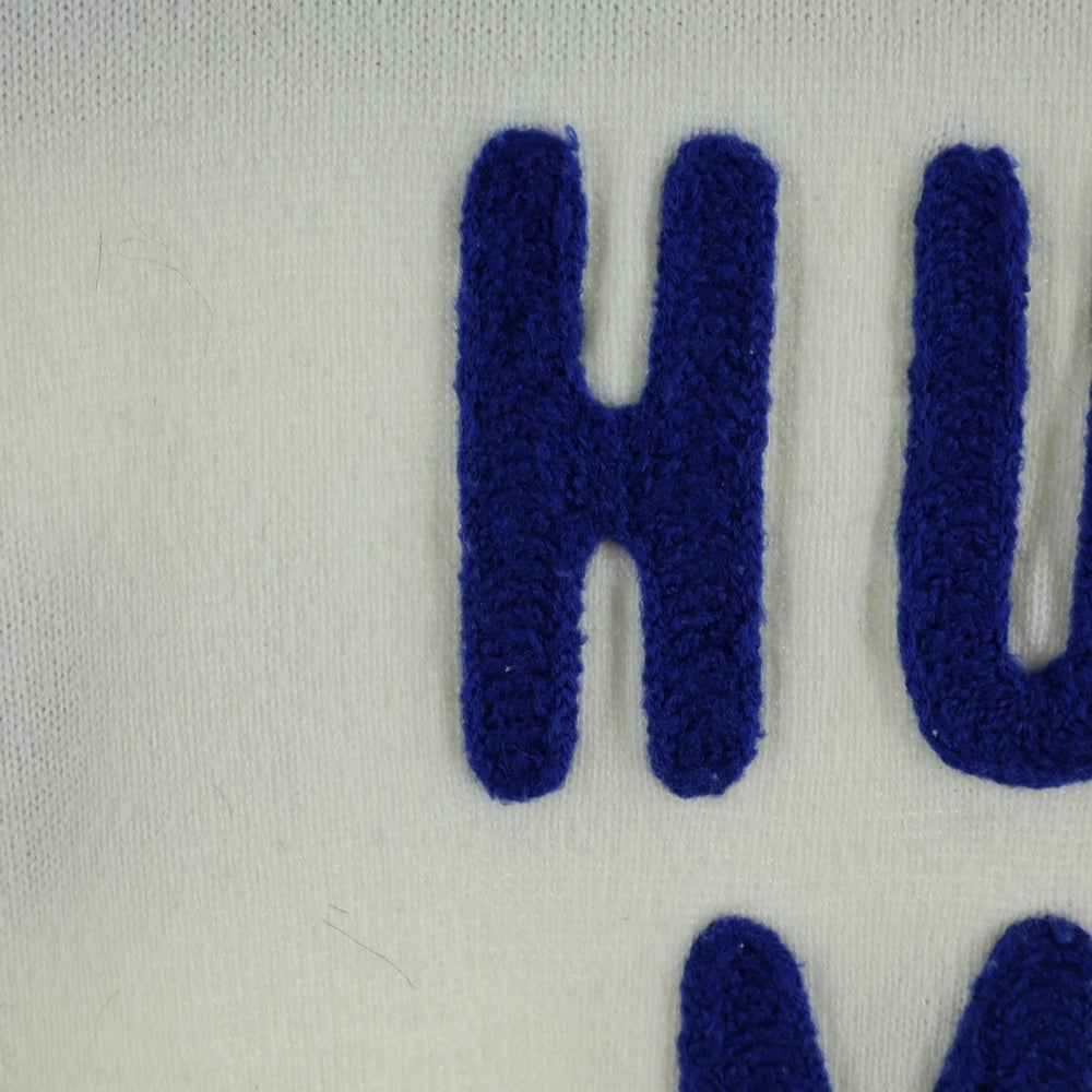 HUMAN MADE(ヒューマンメイド) ロゴ刺繍 クルーネック長袖ニット セーター ボーダー ブルー