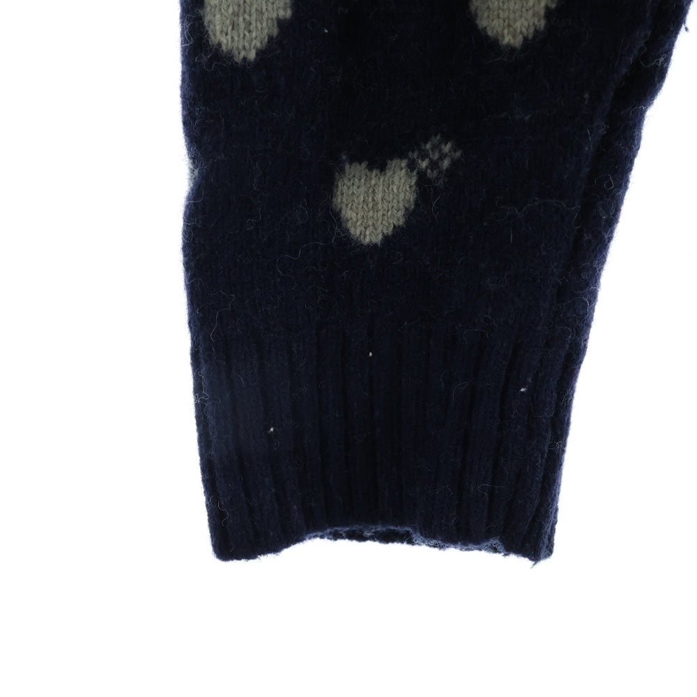 HUMAN MADE(ヒューマンメイド) HEAT KNIT SWETER ハートニットスウェット クルーネック長袖セーター 総柄 ネイビー