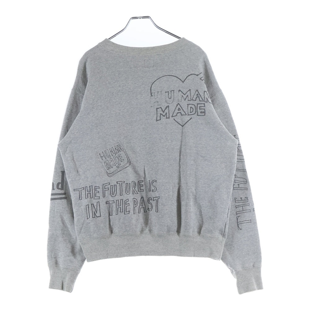 HUMAN MADE(ヒューマンメイド) GRAFFITI SWEATSHIRT 総柄 クルーネック長袖スウェットトレーナー HM28CS022 グレー