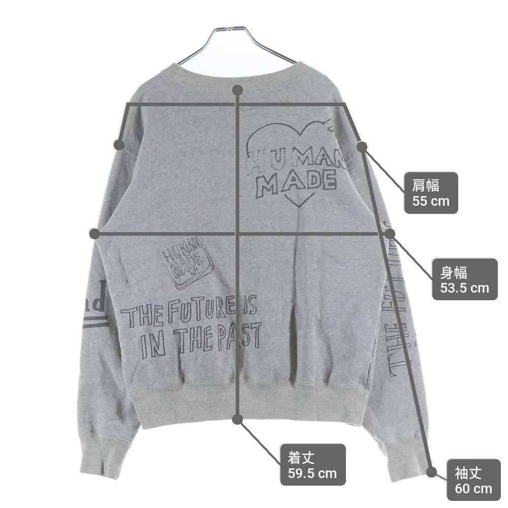 HUMAN MADE(ヒューマンメイド) GRAFFITI SWEATSHIRT 総柄 クルーネック長袖スウェットトレーナー HM28CS022 グレー