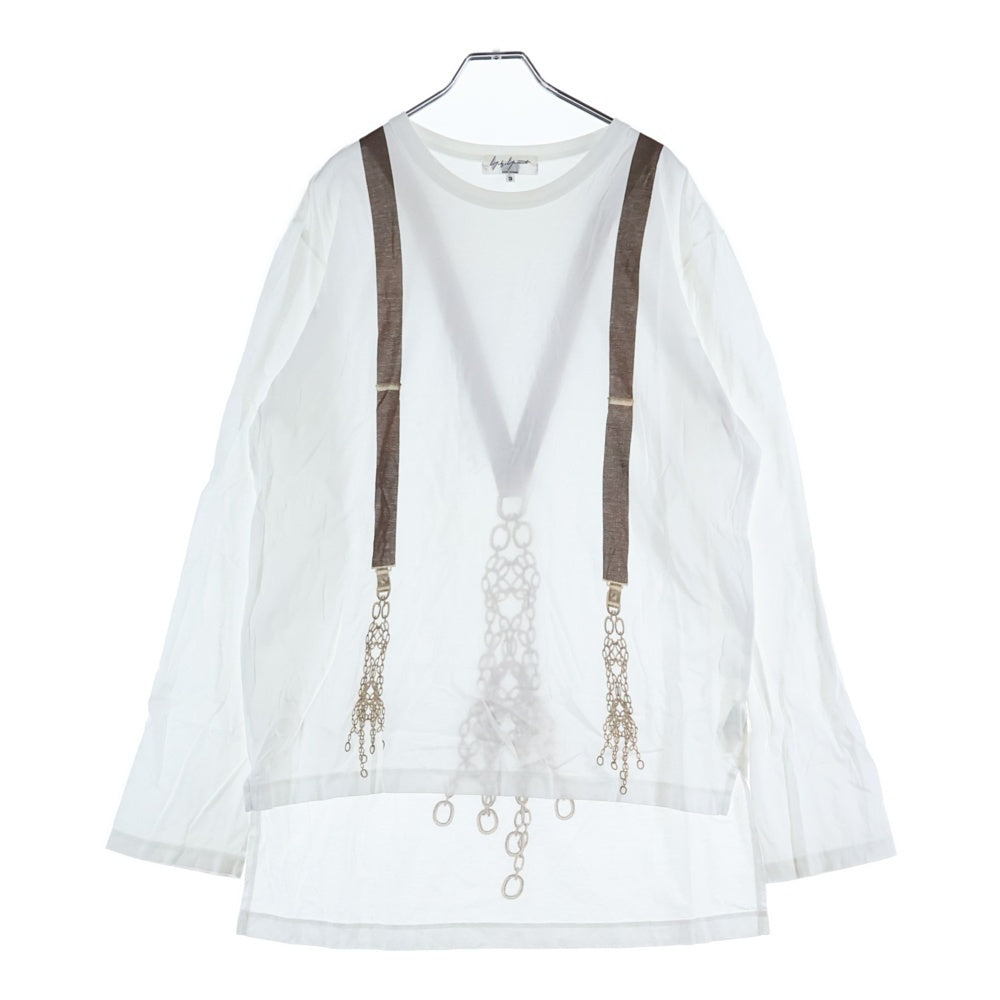 Yohji Yamamoto POUR HOMME(ヨウジヤマモト プールオム) サスペンダー プリント クルーネック長袖Tシャツカットソー ロングスリーブ ロンT ホワイト HT-T24-564