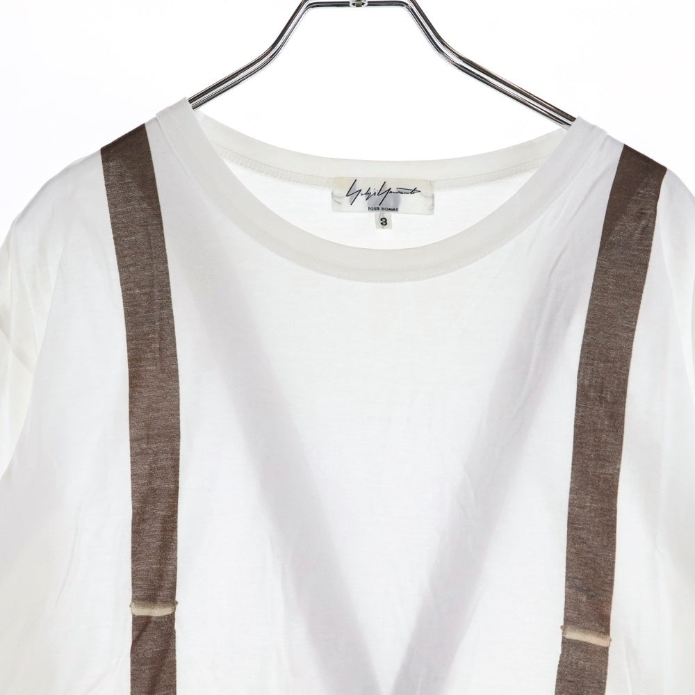 Yohji Yamamoto POUR HOMME(ヨウジヤマモト プールオム) サスペンダー プリント クルーネック長袖Tシャツカットソー ロングスリーブ ロンT ホワイト HT-T24-564