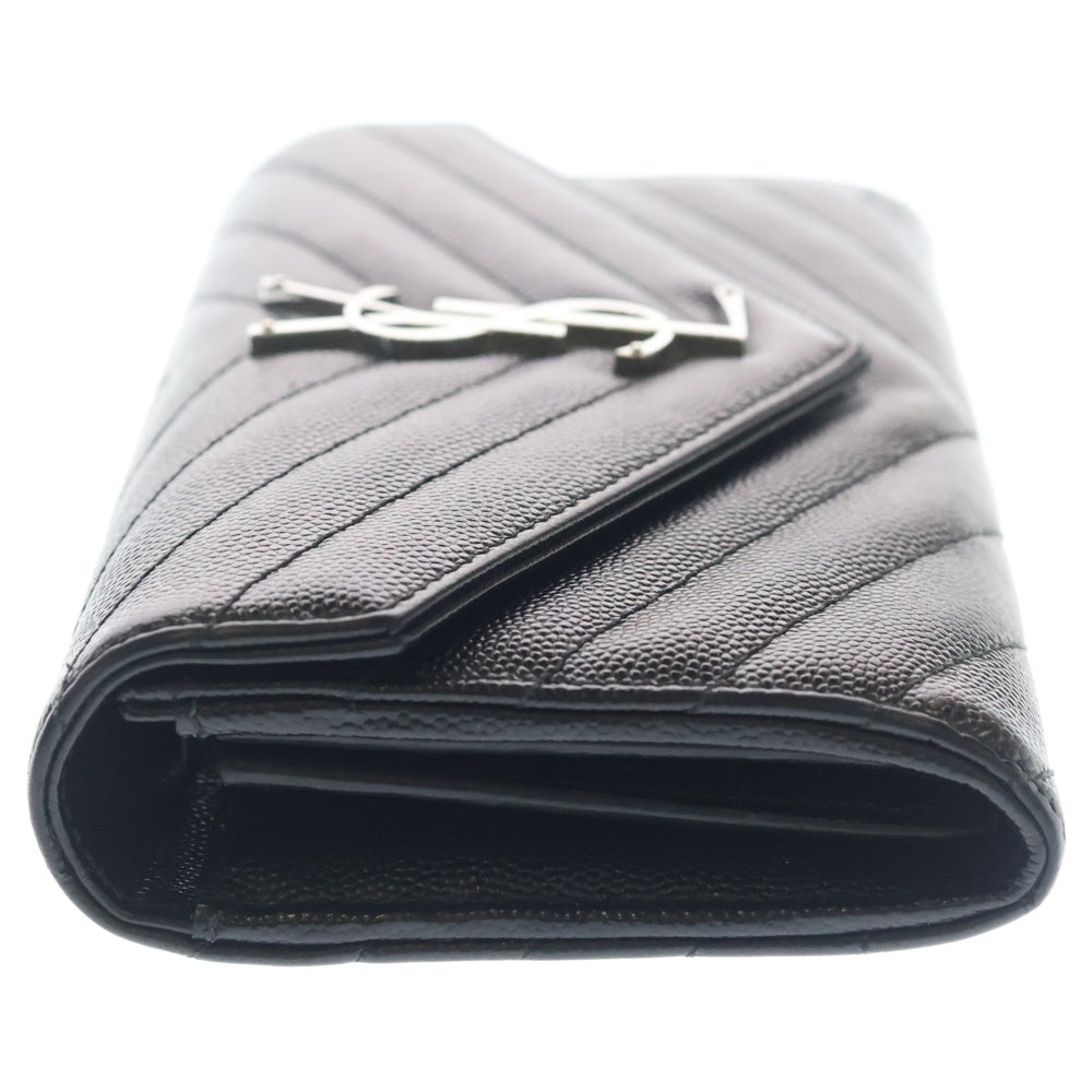 SAINT LAURENT PARIS(サンローランパリ) カサンドラ サンローラン マトラッセ ラージ フラップウォレット 財布 ブラック/シルバー 372264 レディース