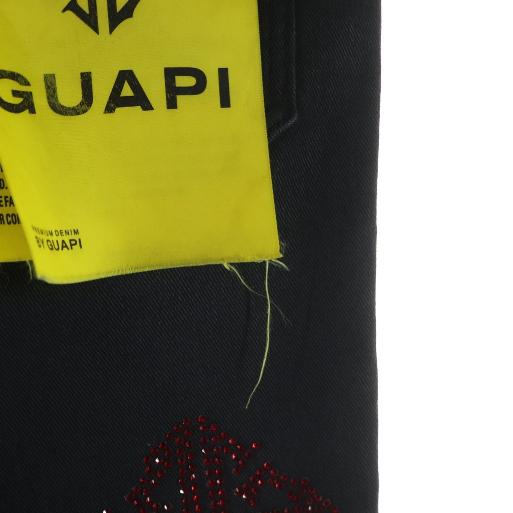 GUAPI(グアピ) ラインストーン スキニーデニパンツ ブラック/レッド