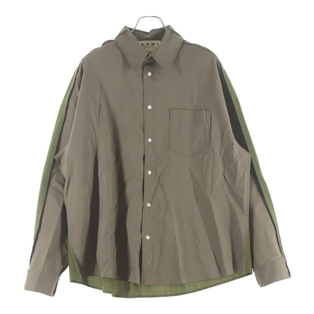 MARNI(マルニ) 26SS Tropical wool shirt with contrast back トロピカル ウール 長袖シャツ ブラウン/グリーン CUMU0375Q0 UTW839