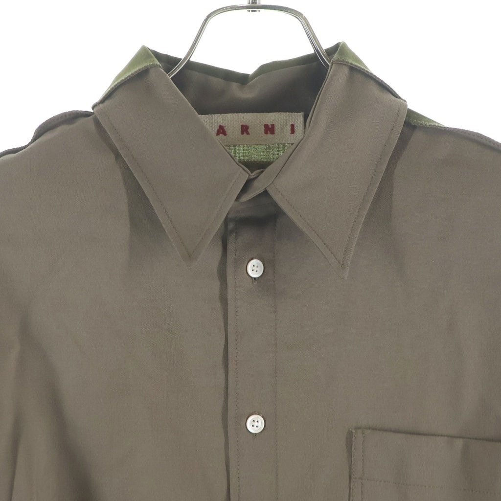 MARNI(マルニ) 26SS Tropical wool shirt with contrast back トロピカル ウール 長袖シャツ ブラウン/グリーン CUMU0375Q0 UTW839