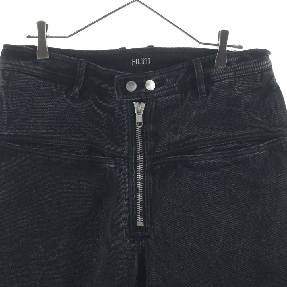 FILTH(フィルス) Front zip buggy Denim shorts フロントジップデニムバギーショーツ ブラック FL253PL01