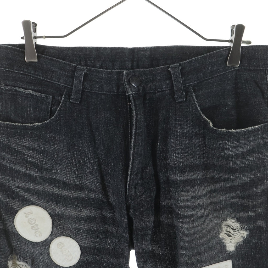 NUMBER (N)INE(ナンバーナイン) 04AW ギブ期 ダメージ加工 パッチデザイン デニムパンツ ジーンズ ブラック