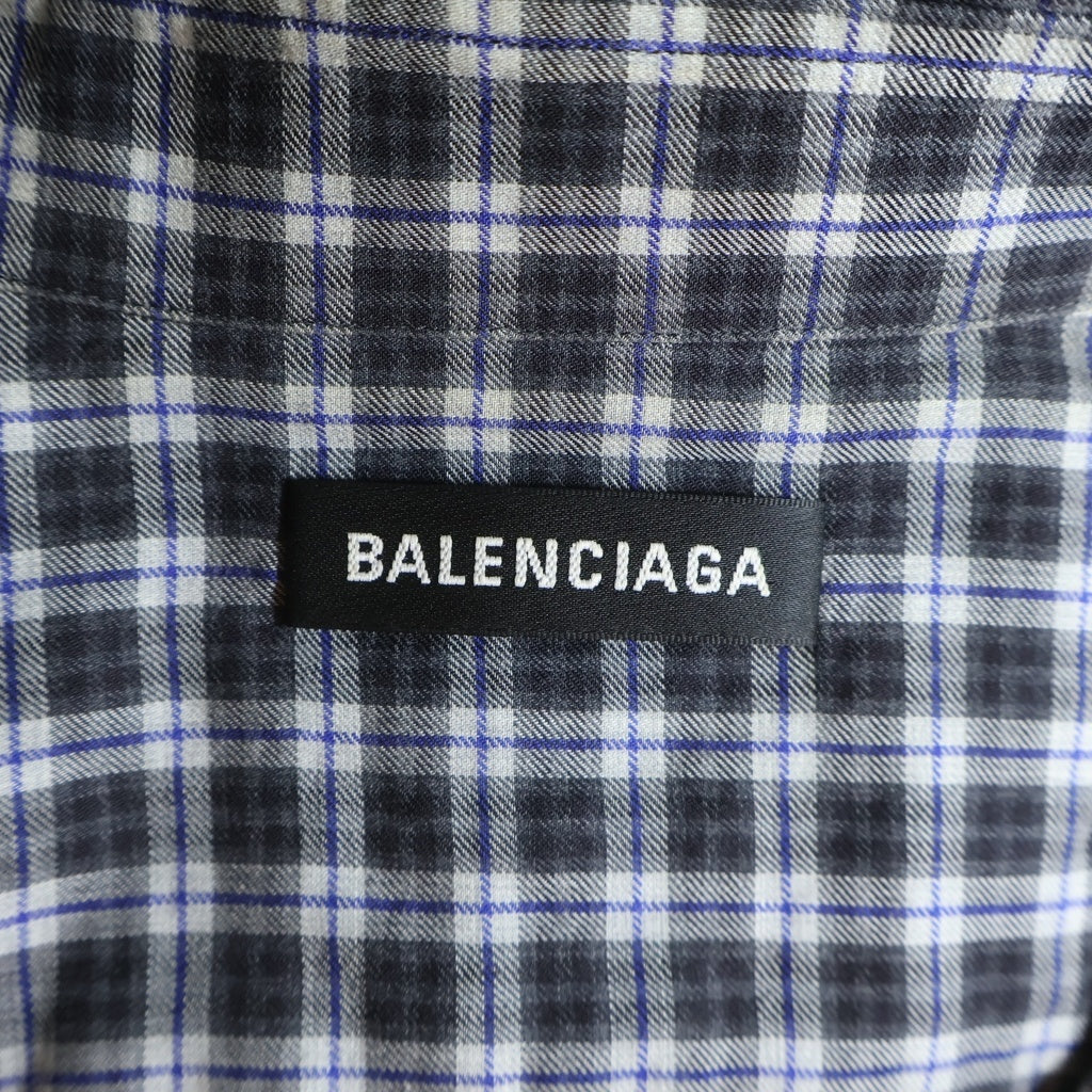 BALENCIAGA(バレンシアガ) 18SS オーバーサイズ 長袖コットンチェックシャツ ブラック/ブルー 534333 TBM16