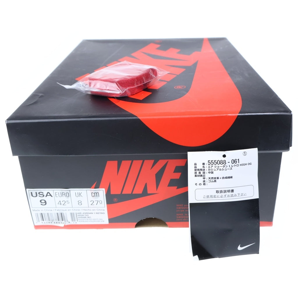 NIKE(ナイキ) AIR JORDAN1 RETRO OG 555088-061 エアジョーダン1 レトロ オージー ジムレッド ハイカットスニーカー ホワイト/ブラック/レッド US9/27cm