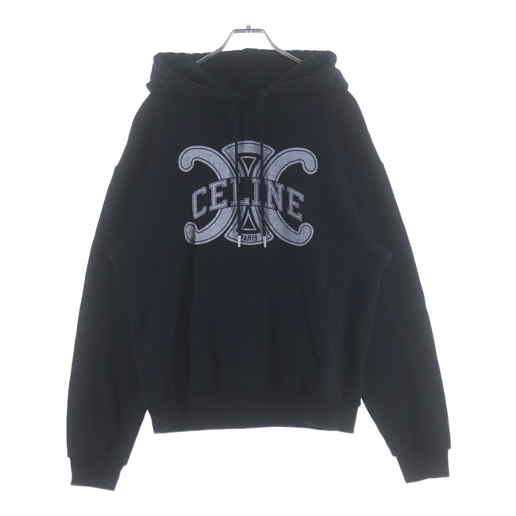 CELINE(セリーヌ) LOGO PRINT HOODIE ロゴプリントプルオーバーパーカー フーディー ブラック RY0JH670Q