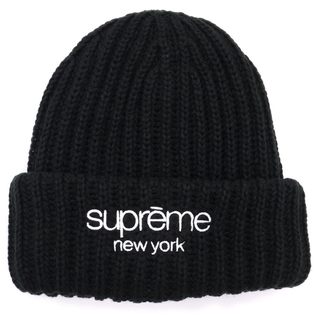 SUPREME シュプリーム 24AW Classic Logo Chunky Ribbed Beanie クラシックロゴ チャンキーリブニットビーニー ブラック SUPREME(シュプリーム) 24AW Classic Logo Chunky Ribbed Beanie