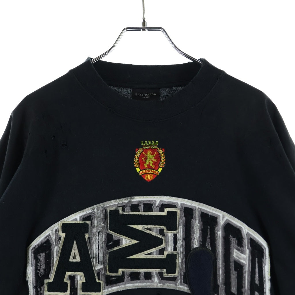 BALENCIAGA(バレンシアガ) 22AW SKATER OVERSIZED T-shirt skater クラッシュド ワッペン デストロイ加工 クルーネック半袖Tシャツカットソー ブラック 739027 T0VA7