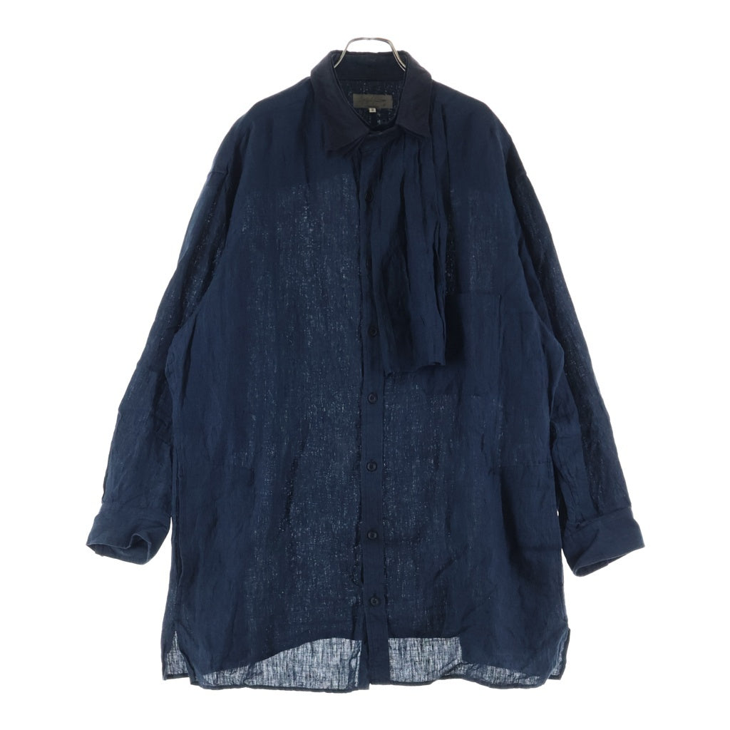 Yohji Yamamoto POUR HOMME(ヨウジヤマモト プールオム) 23SS プリーツディテール 長袖シャツ ネイビー HZ-B51-319