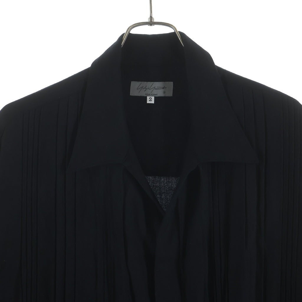 Yohji Yamamoto POUR HOMME(ヨウジヤマモト プールオム) 22AW ロングプリーツ 長袖ウールシャツ ブラック HE-B44-507