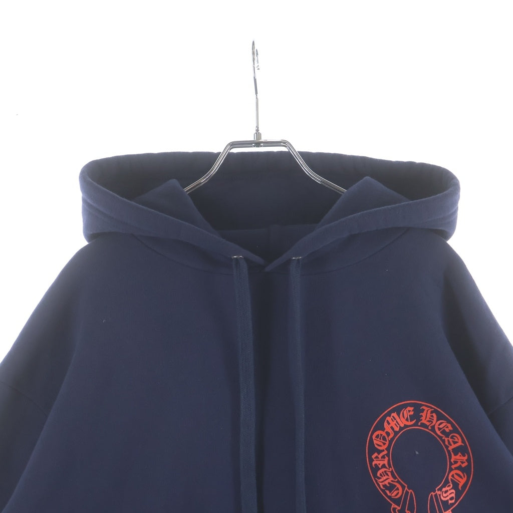 CHROME HEARTS(クロムハーツ) SWTSHRT HD PLVR バックホースシュー袖フローラルプリント プルオーバーパーカー フーディ ネイビー/レッド