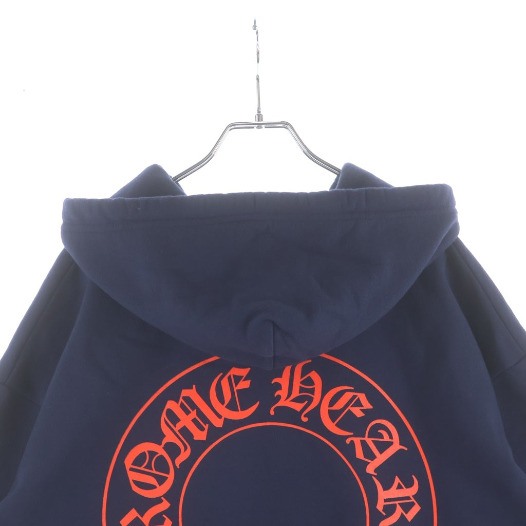 CHROME HEARTS(クロムハーツ) SWTSHRT HD PLVR バックホースシュー袖フローラルプリント プルオーバーパーカー フーディ ネイビー/レッド