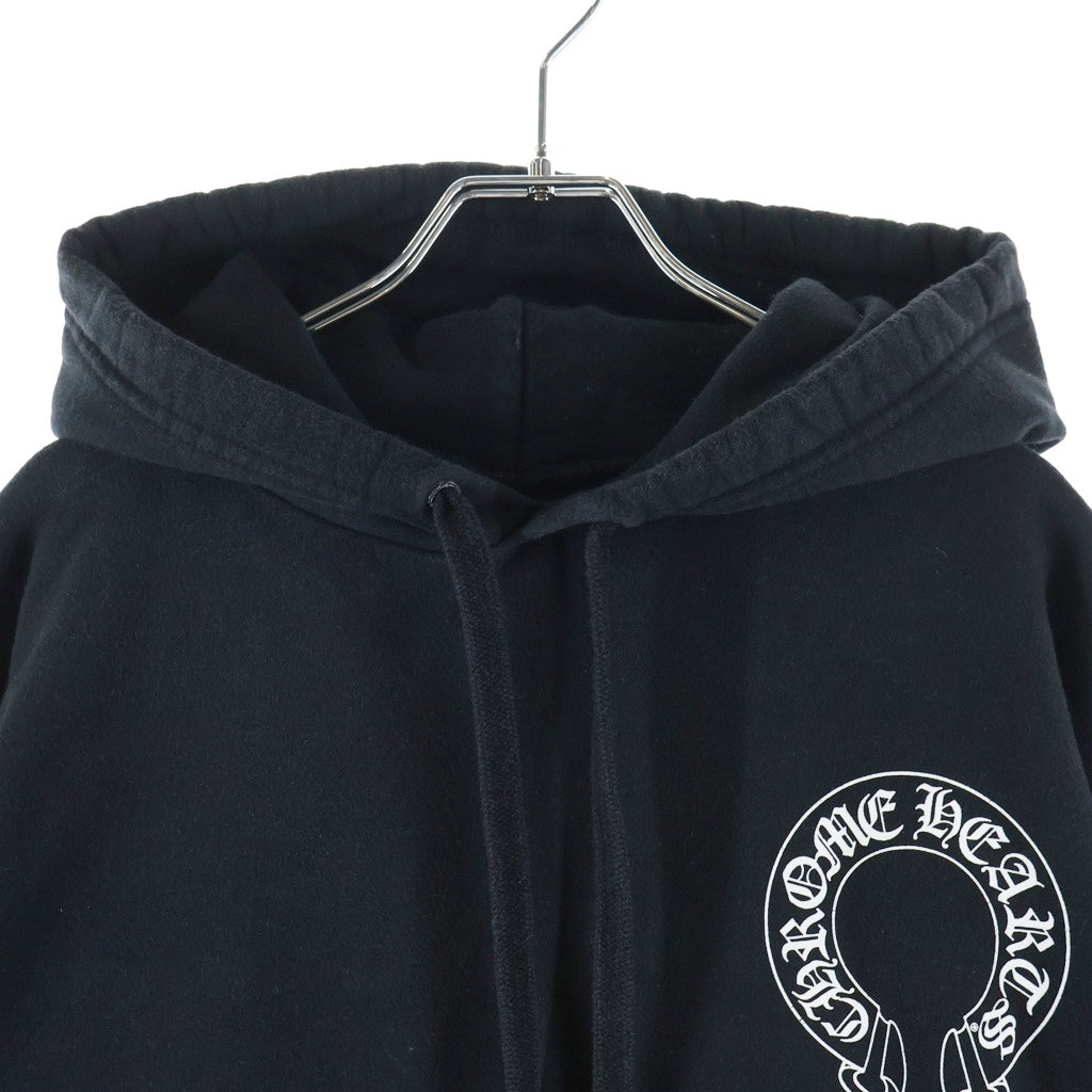 CHROME HEARTS(クロムハーツ) SWTSHRT PLVR 袖フローラルバックホースシュープリント プルオーバースウェットパーカー フーディ ブラック