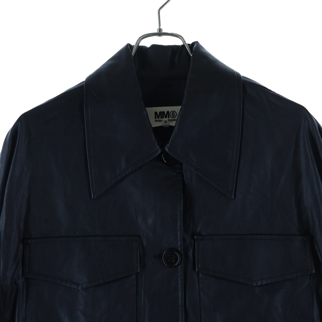 MM6 Maison Margiela(エムエムシックスメゾンマルジェラ) 21SS フェイクレザー 4ポケット ロングコート ブラック S52AM0153