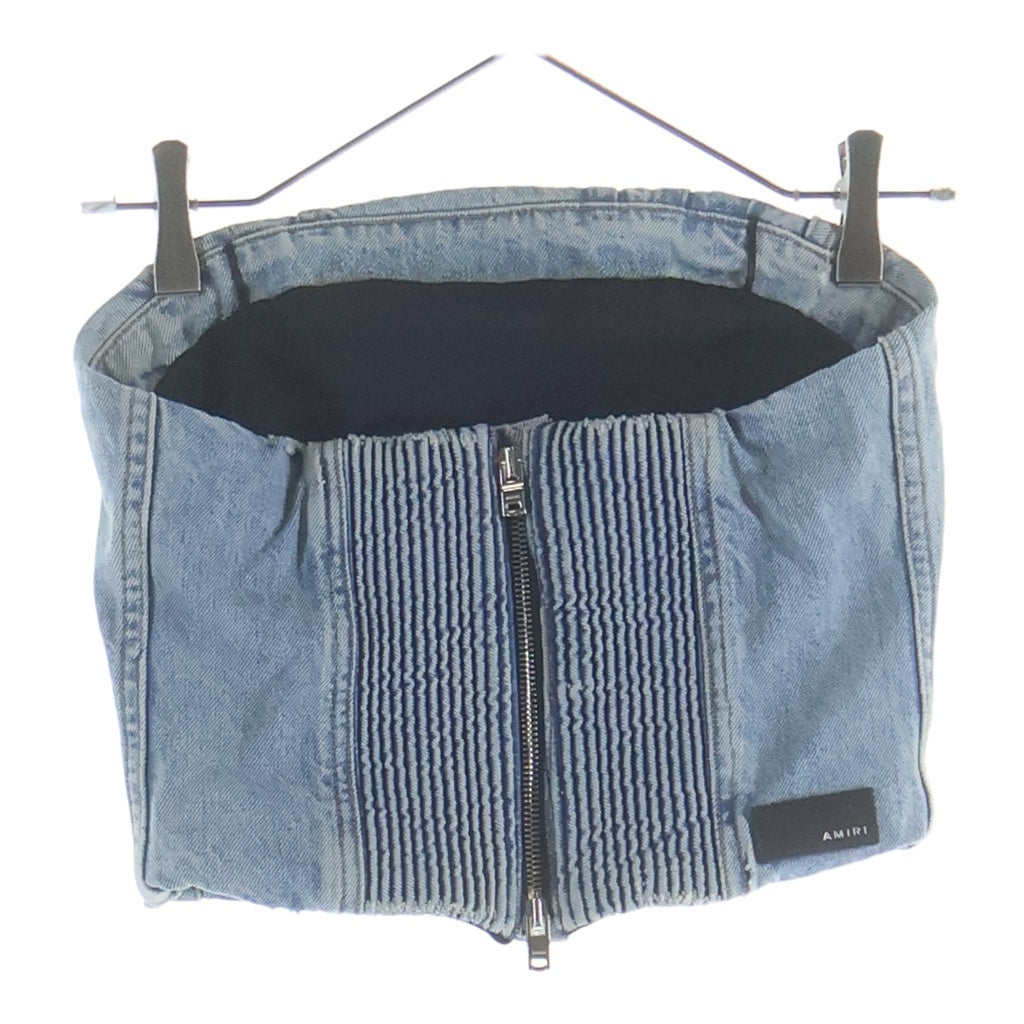 AMIRI(アミリ) 24SS MA DENIM BUSTIER フェード加工 バックロゴパッチ刺繍 デニムビスチェ ベスト レディース インディゴ