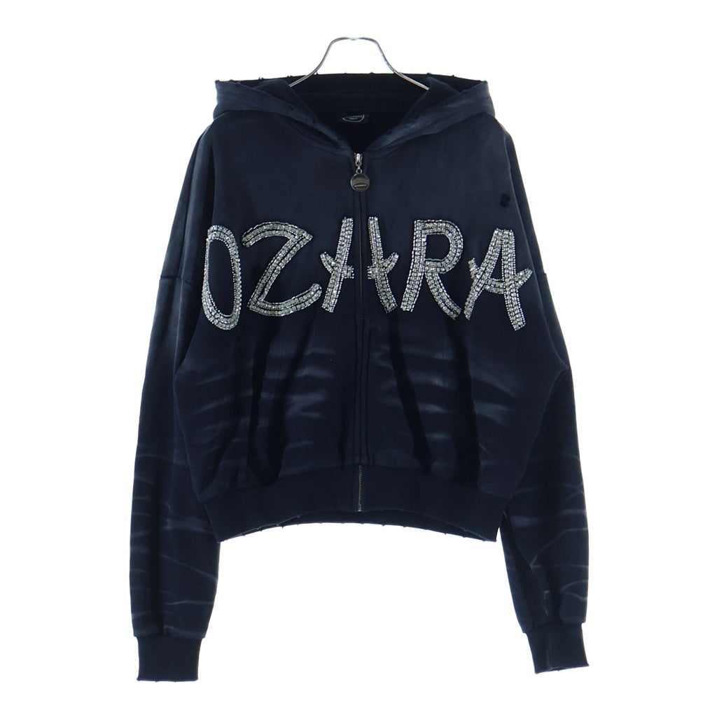 NO BRAND(ノーブランド) OZARA (オザラ) WAVE JACKET フロントロゴスタッズ クロップド丈 ジップアパーカー フーディ ブラック