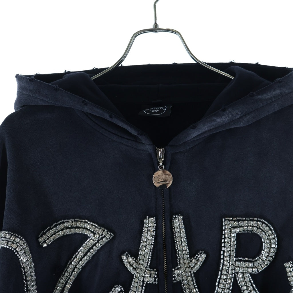 NO BRAND(ノーブランド) OZARA (オザラ) WAVE JACKET フロントロゴスタッズ クロップド丈 ジップアパーカー フーディ ブラック