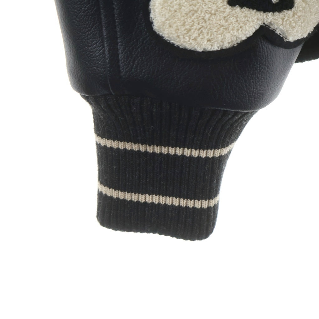 KAPITAL(キャピタル) I-Five Varsity wool bomber jacket with leather sleeves 袖レザー切替 ヴァーシティ ウール ボンバージャケット スタジャン アイボリー/ブラック