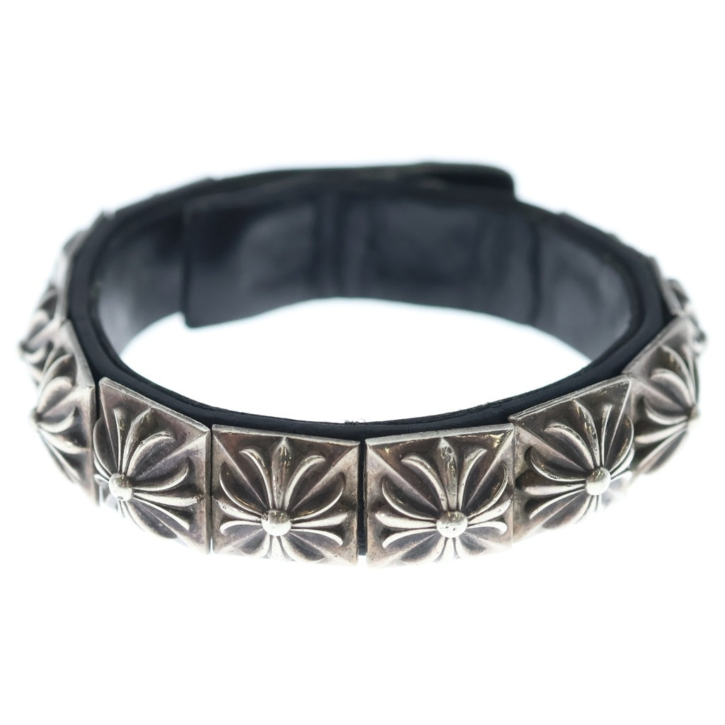 CHROME HEARTS(クロムハーツ) ZERO STUD SNGL ROW ゼロ ピラミッド スタッズ シングル レザー ブレスレット シルバー/ブラック