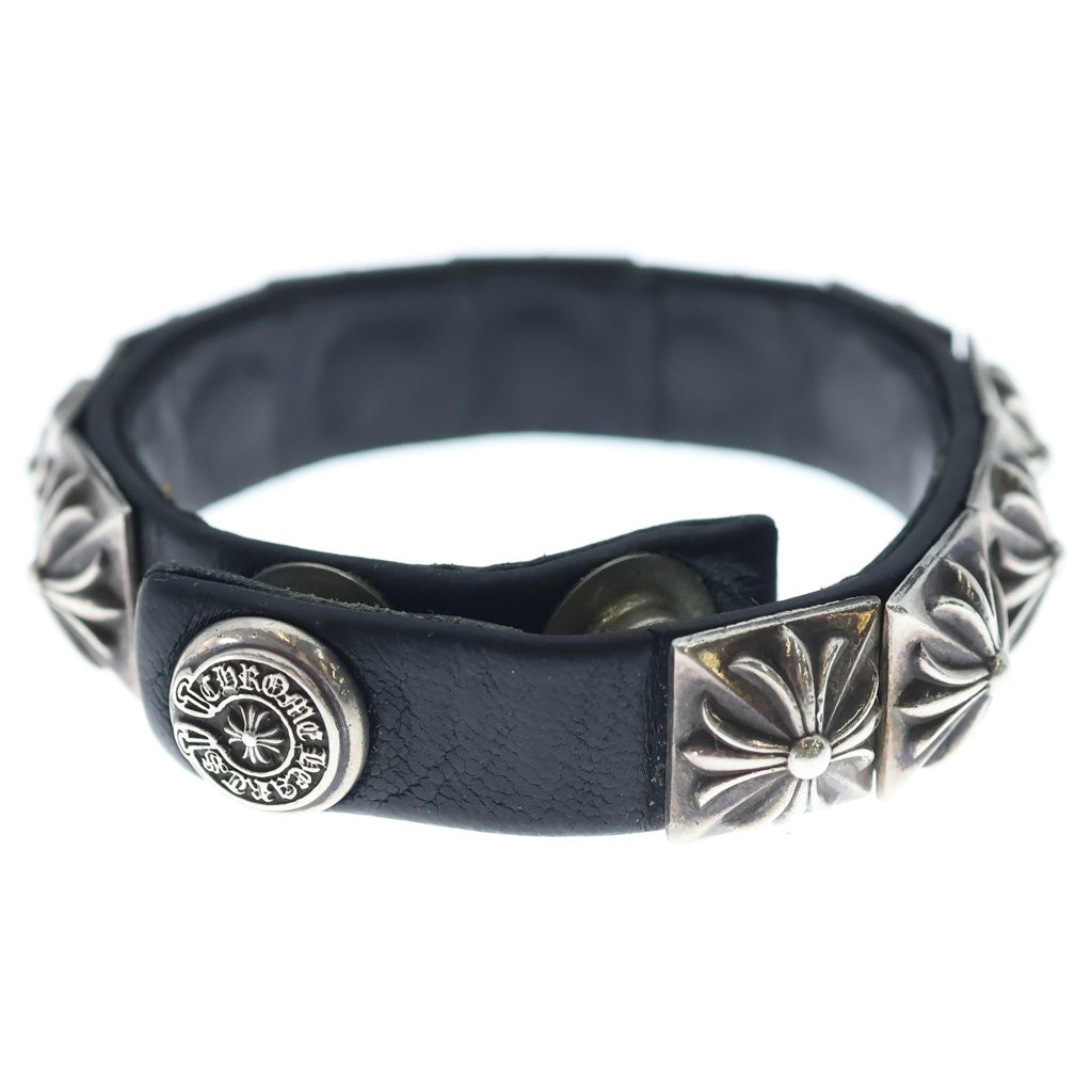 CHROME HEARTS(クロムハーツ) ZERO STUD SNGL ROW ゼロ ピラミッド スタッズ シングル レザー ブレスレット シルバー/ブラック