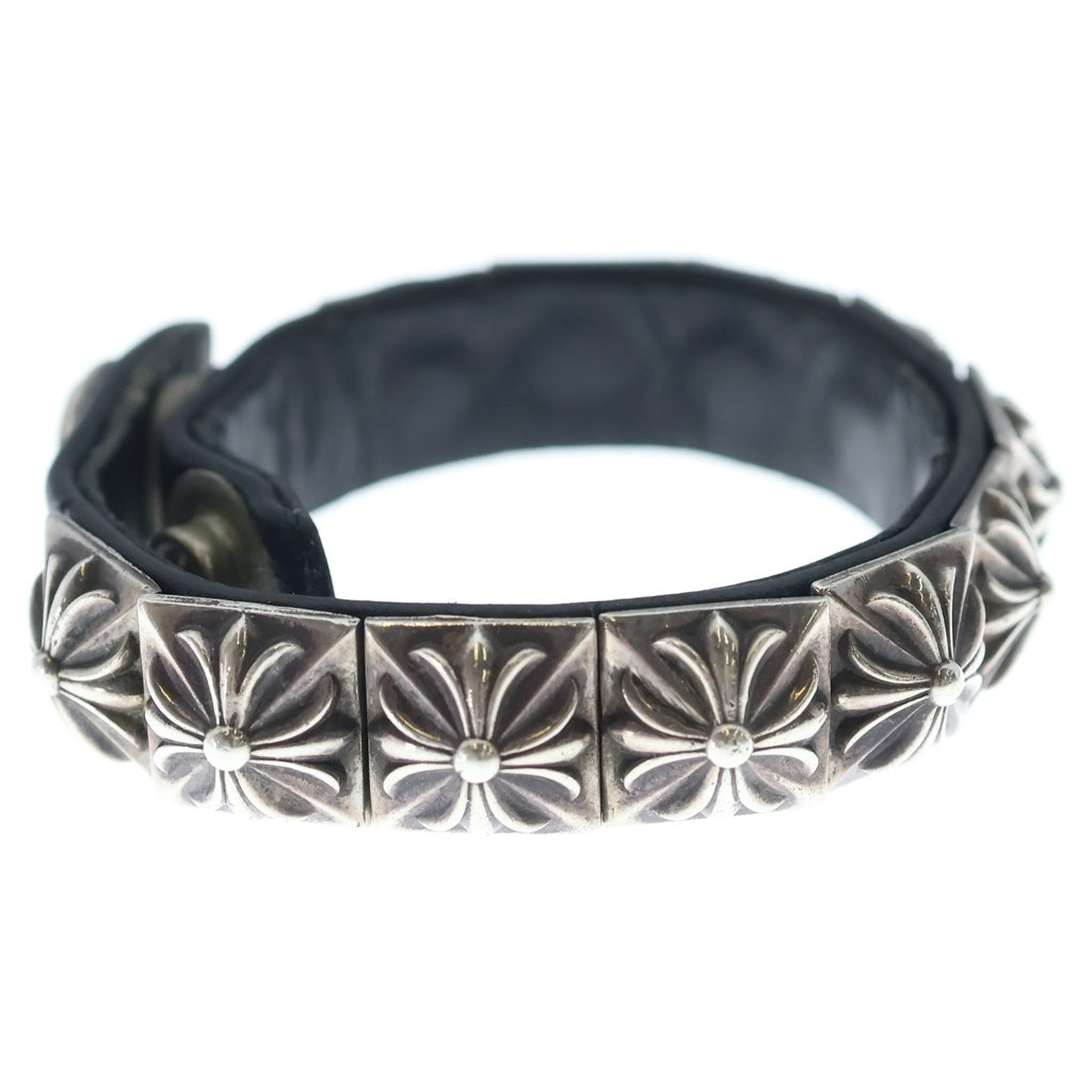 CHROME HEARTS(クロムハーツ) ZERO STUD SNGL ROW ゼロ ピラミッド スタッズ シングル レザー ブレスレット シルバー/ブラック