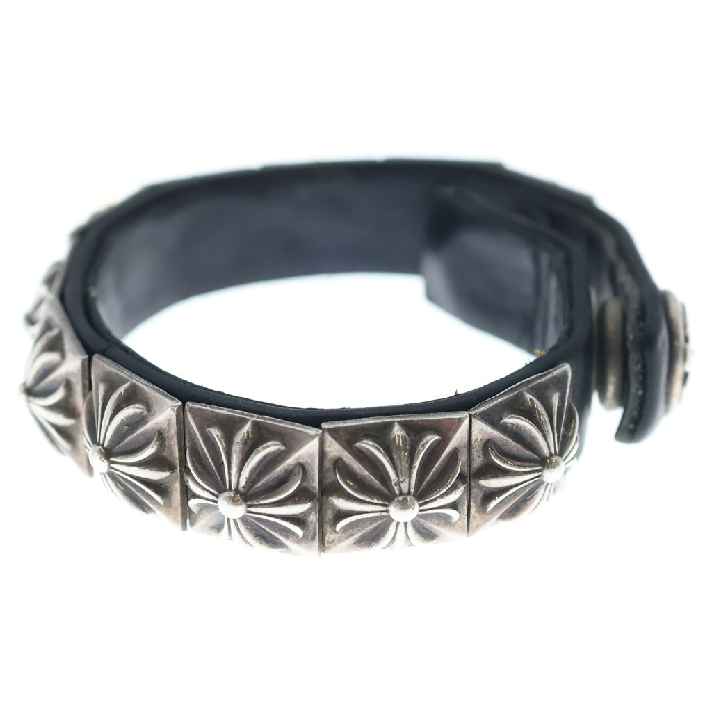CHROME HEARTS(クロムハーツ) ZERO STUD SNGL ROW ゼロ ピラミッド スタッズ シングル レザー ブレスレット シルバー/ブラック