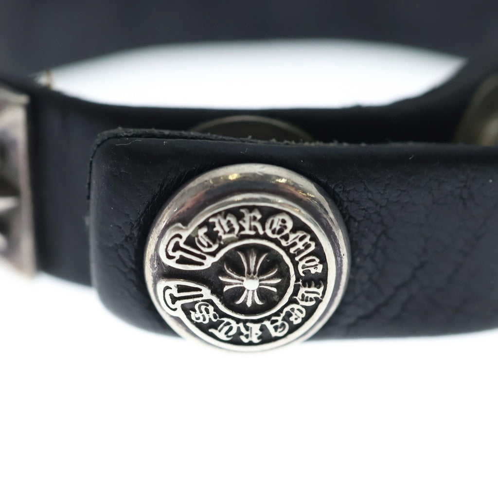 CHROME HEARTS(クロムハーツ) ZERO STUD SNGL ROW ゼロ ピラミッド スタッズ シングル レザー ブレスレット シルバー/ブラック