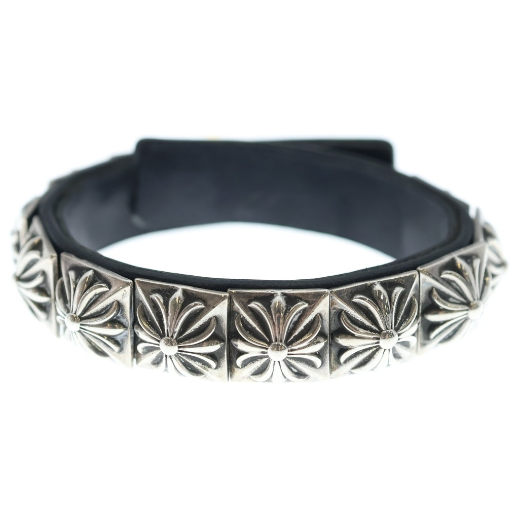 CHROME HEARTS(クロムハーツ) ZERO STUD SNGL ROW ゼロ ピラミッド スタッズ シングル レザー ブレスレット シルバー/ブラック