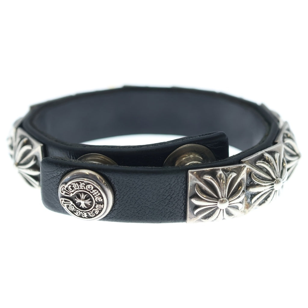 CHROME HEARTS(クロムハーツ) ZERO STUD SNGL ROW ゼロ ピラミッド スタッズ シングル レザー ブレスレット シルバー/ブラック