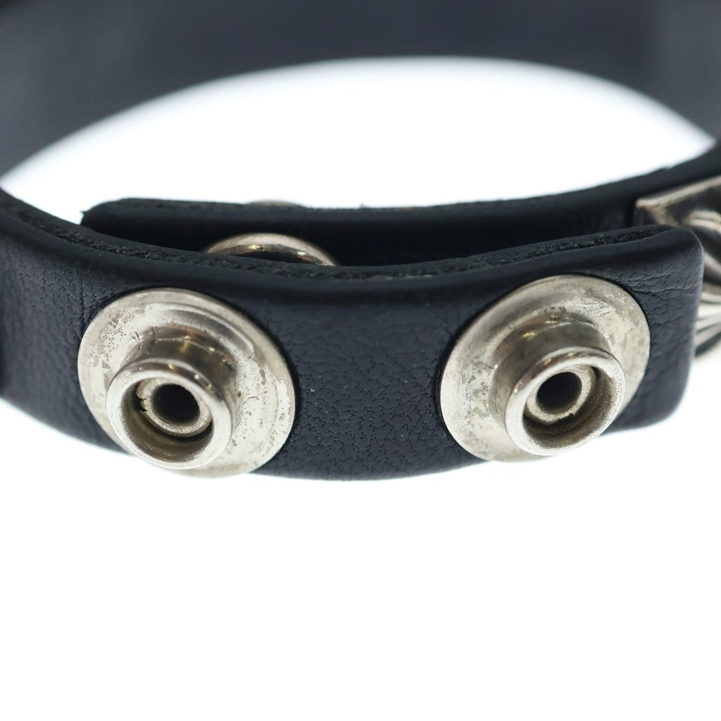 CHROME HEARTS(クロムハーツ) ZERO STUD SNGL ROW ゼロ ピラミッド スタッズ シングル レザー ブレスレット シルバー/ブラック