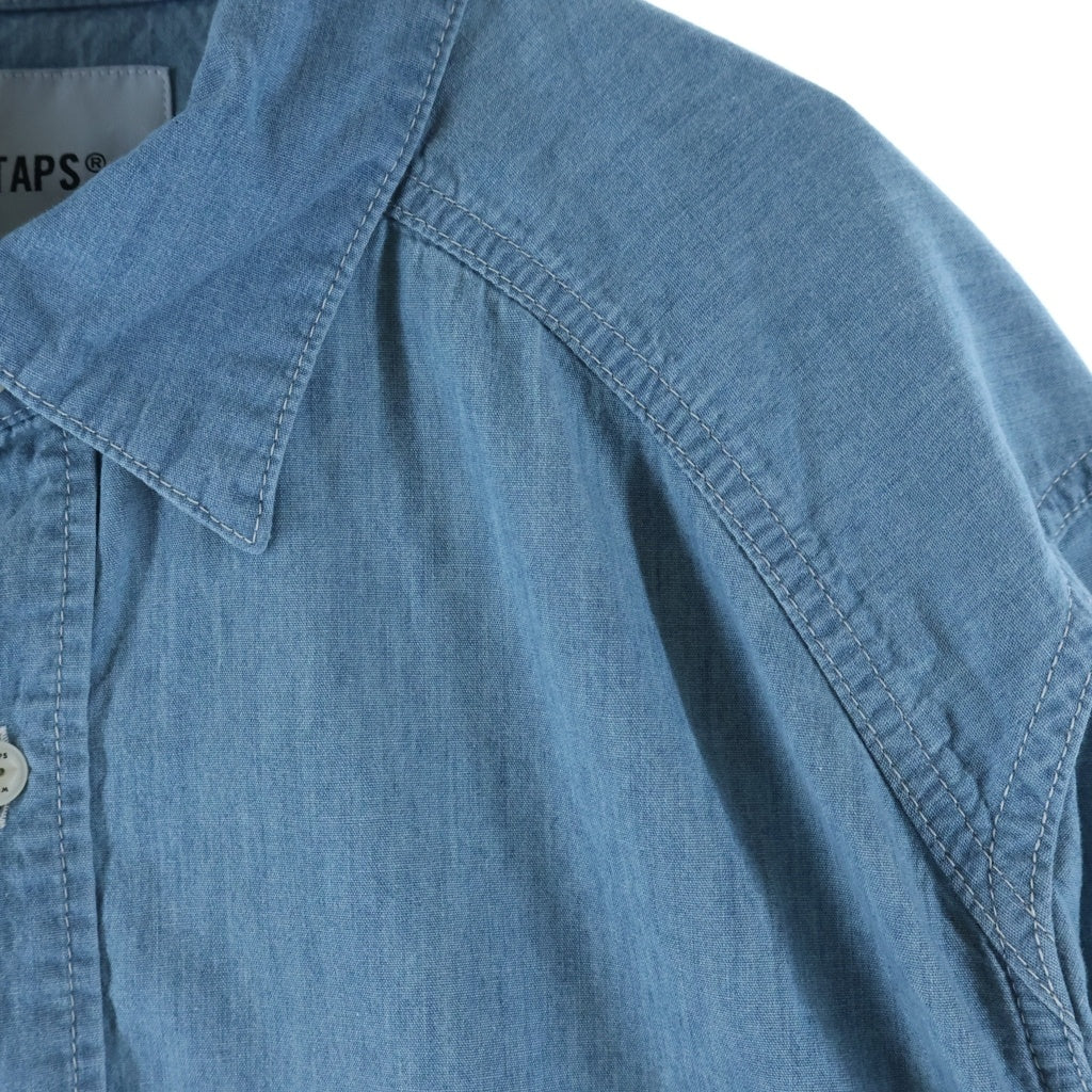 WTAPS(ダブルタップス) CB LS COTTON. CHAMBRAY バイオブリーチ加工 バックプリント 長袖シャツ ブルー 261WVDT-SHM03