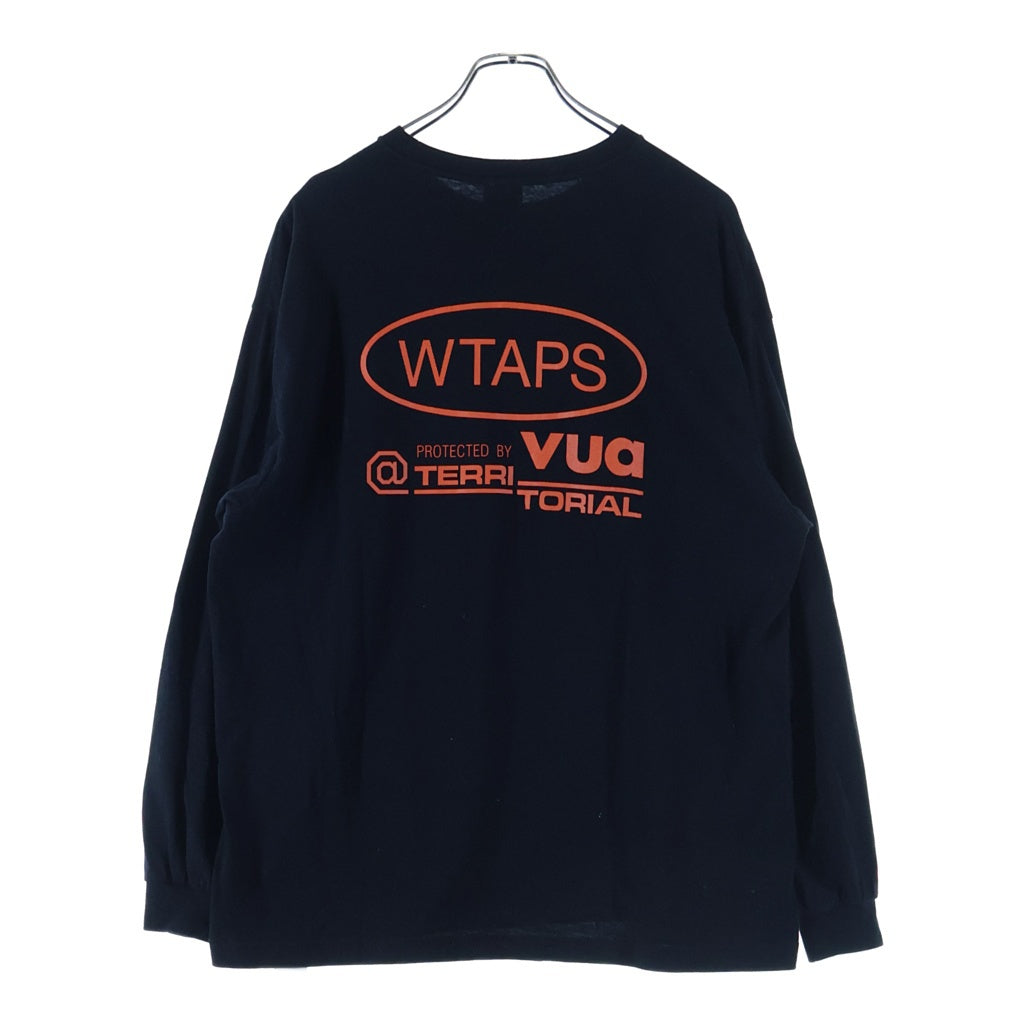 WTAPS(ダブルタップス) 25AW PROTECTED BY LS COTTON プロテクトバイ プリント クルーネック長袖Tシャツカットソー ロングスリーブ ロンT ブラック/オレンジ 252ATDT-LTM02S
