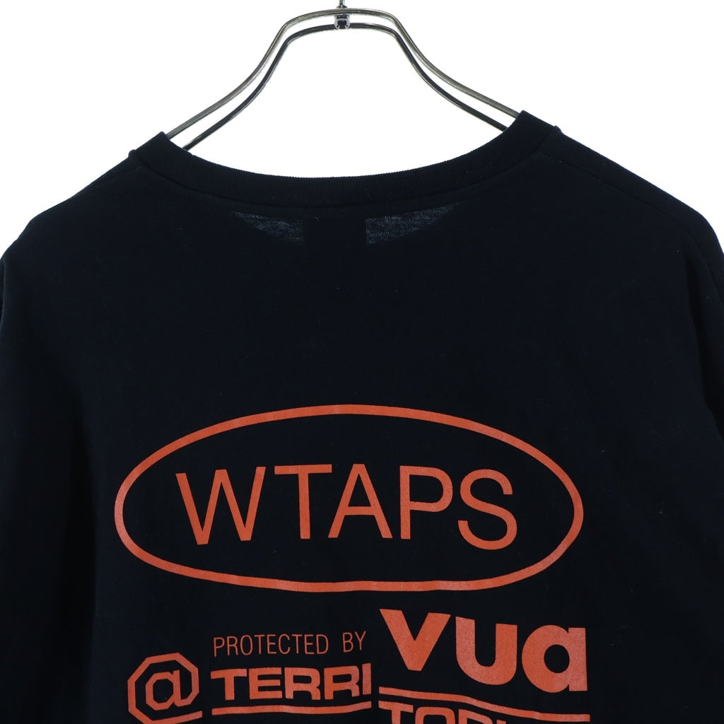 WTAPS(ダブルタップス) 25AW PROTECTED BY LS COTTON プロテクトバイ プリント クルーネック長袖Tシャツカットソー ロングスリーブ ロンT ブラック/オレンジ 252ATDT-LTM02S