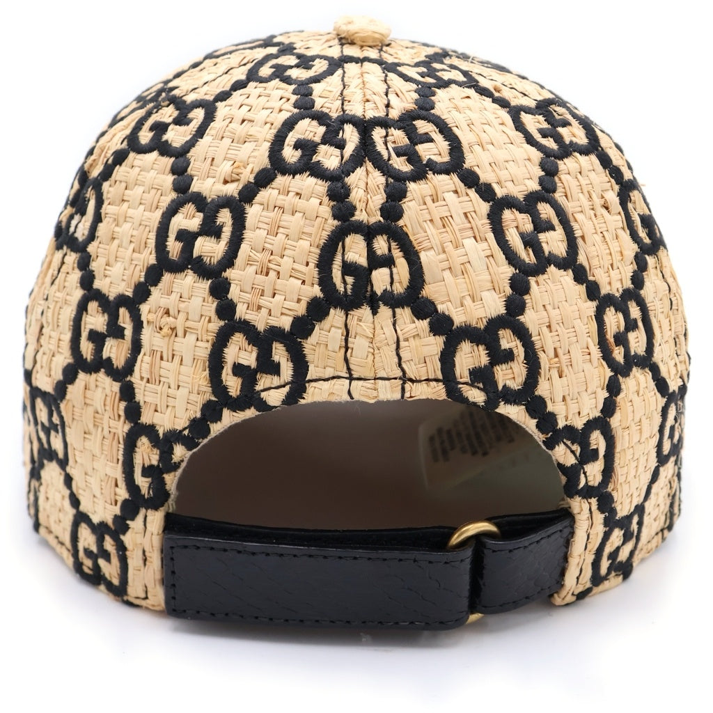 GUCCI(グッチ) GG ラフィア ベースボールキャップ ストローキャップ 帽子 アイボリー/ブラック 577900 レディース