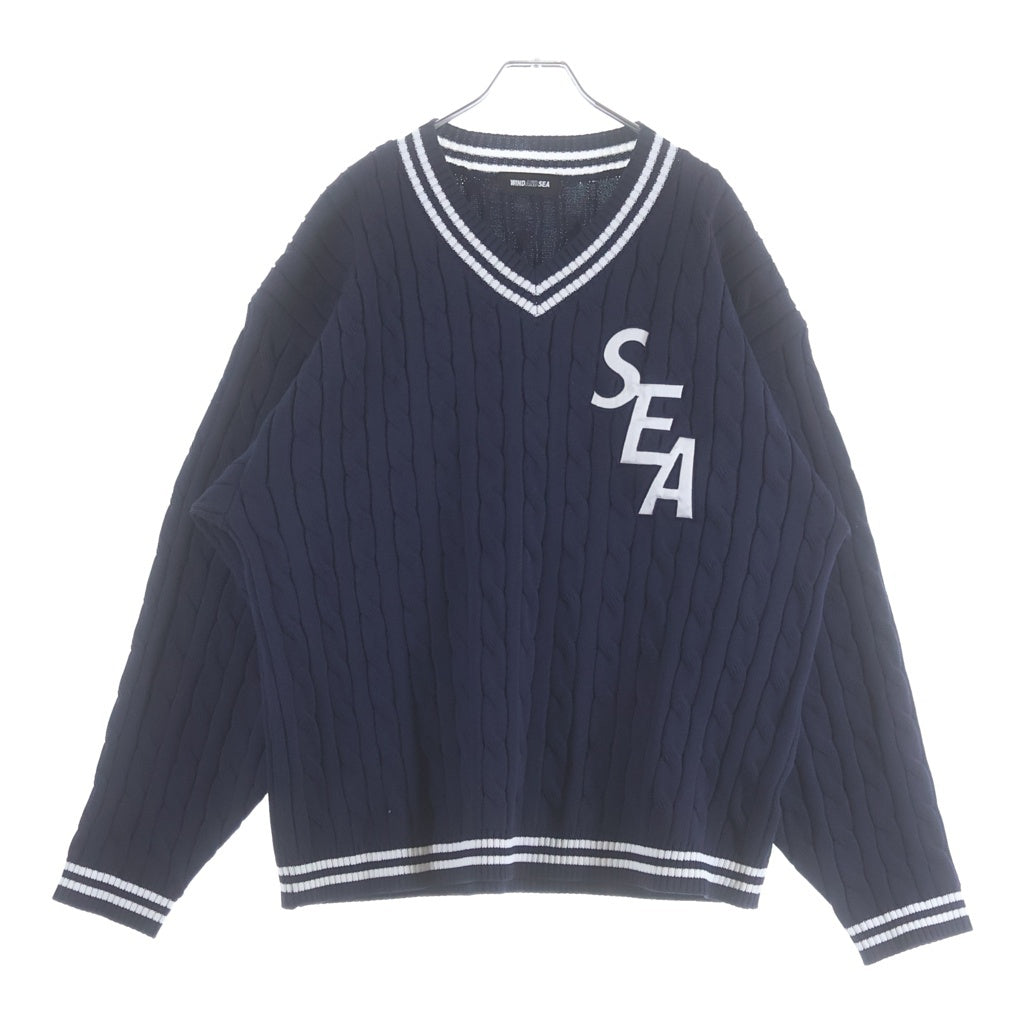 WIND AND SEA(ウィンダンシー) SEA TILDEN SWEATER アクリルケーブルクルーネック長袖ニットセーター ネイビー WDS-O-TRAD-23-Q1-KN-01