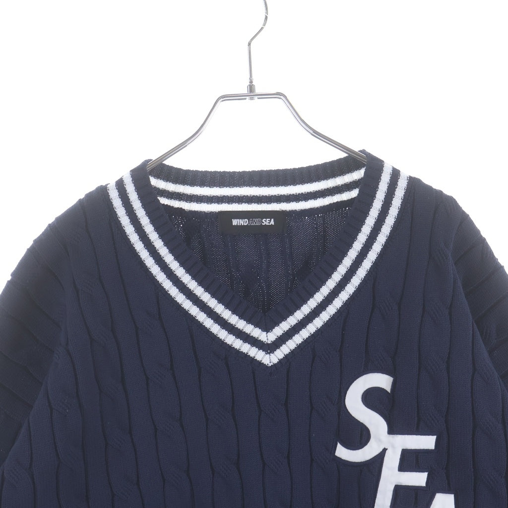 WIND AND SEA(ウィンダンシー) SEA TILDEN SWEATER アクリルケーブルクルーネック長袖ニットセーター ネイビー WDS-O-TRAD-23-Q1-KN-01