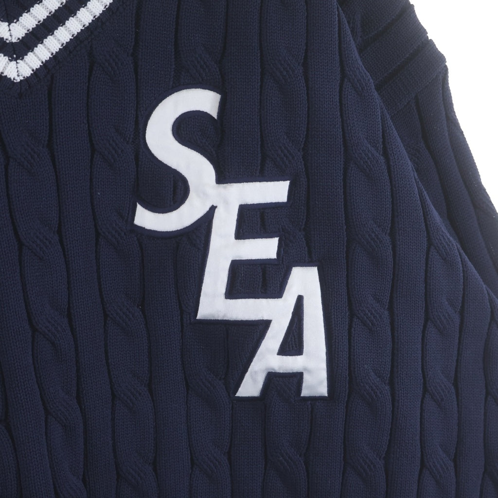 WIND AND SEA(ウィンダンシー) SEA TILDEN SWEATER アクリルケーブルクルーネック長袖ニットセーター ネイビー WDS-O-TRAD-23-Q1-KN-01