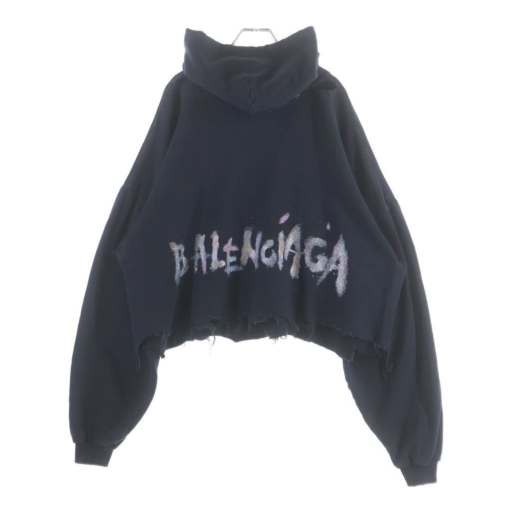 BALENCIAGA(バレンシアガ) 24AW Nail Polish Cropped Hoodie ネイルポリッシュ クロップド ダメージ加工 プルオーバーパーカー フーディ ネイビー 783397 TSV4