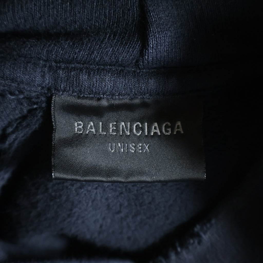 BALENCIAGA(バレンシアガ) 24AW Nail Polish Cropped Hoodie ネイルポリッシュ クロップド ダメージ加工 プルオーバーパーカー フーディ ネイビー 783397 TSV4